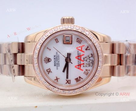Replica Rolex Datejust Rose Gold President Diamond Bezel Womens Watch